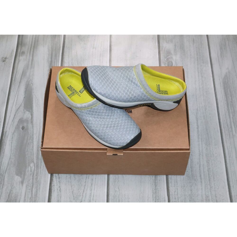 Merrell Womens Drizzle Breeze Moc Shoes Sz 8.5 Drizzle Gray/Optic Yellow Slip On
